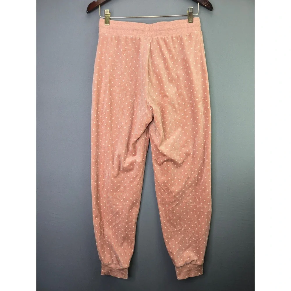 Three Dots Velour Jogger Pants Polka Dot Size S Pink Velvet Lounge Sweatpants - Picture 6 of 7
